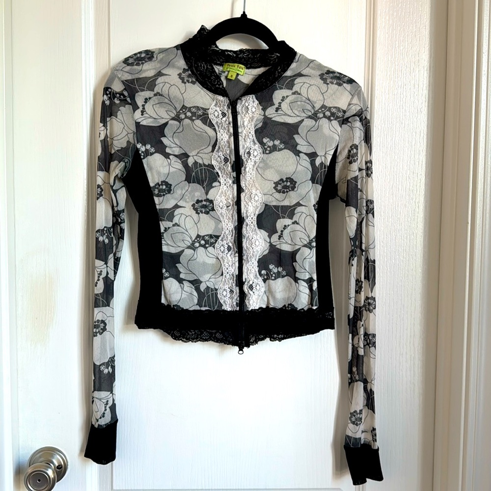 Petit Pois Lace Trim Zip-Up Blouse, Small